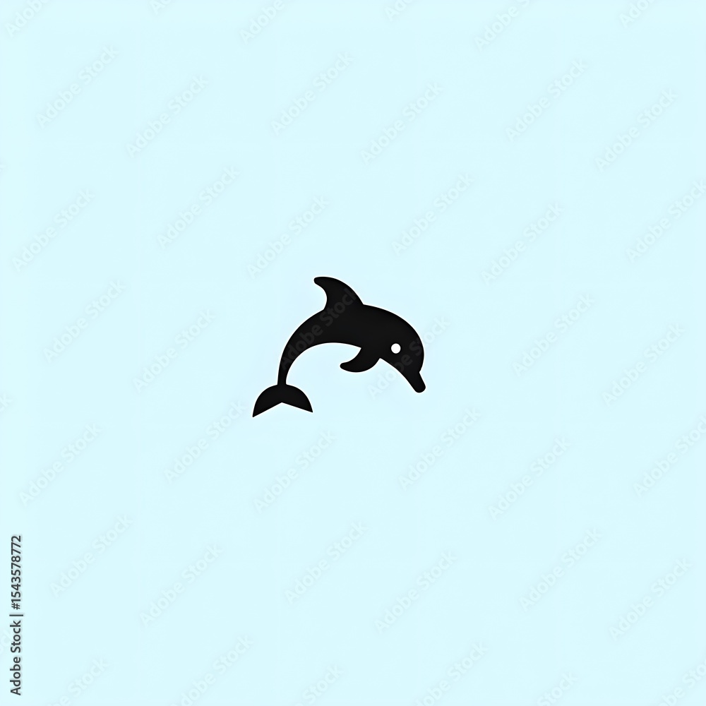 Fototapeta premium Minimalist Dolphin Logo with Black Outline on Marine Blue Background