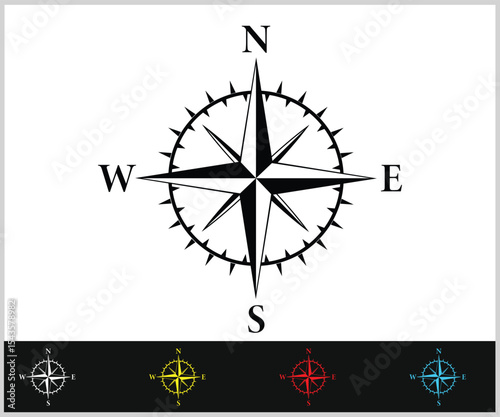 Classic Black Compass Rose Navigation Icon Graphic