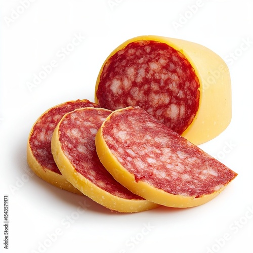Close-up shot of a salami with a delicious, savory appearance, partially sliced, ready to be enjoyed. The salami displays a rich texture with its combination of meat and spices.