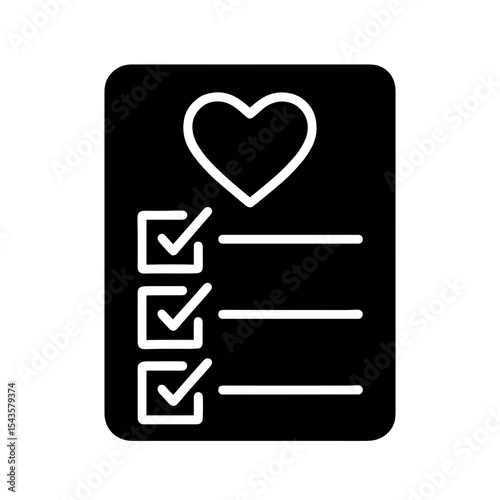 Checklist with heart in solid style – symbol of wedding planning or romantic to-do list