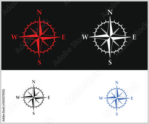 Four Color Variations of a Classic Compass Rose Design