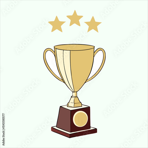 Golden Trophy of Achievement: An artistic rendering of a gleaming gold trophy, symbolizing success and achievement, with three golden stars floating above, all set against a clean backdrop. 