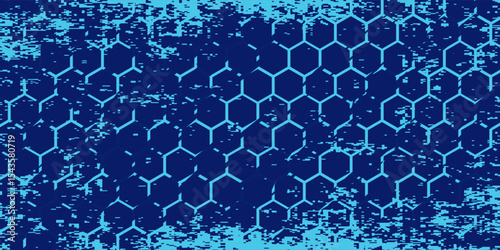 Modern abstract blue background with glowing geometric lines. Blue gradient hexagon shape design. Futuristic technology concept