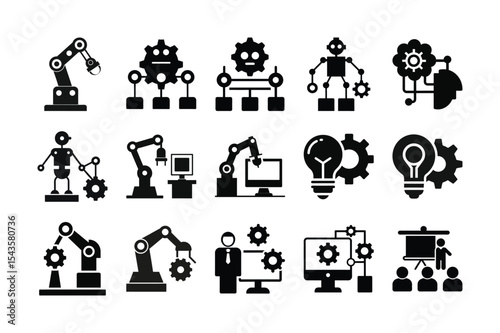 This collection presents a set of diverse people icons, featuring cartoon and silhouette illustrations of business professionals, team members, and family characters in various designs
