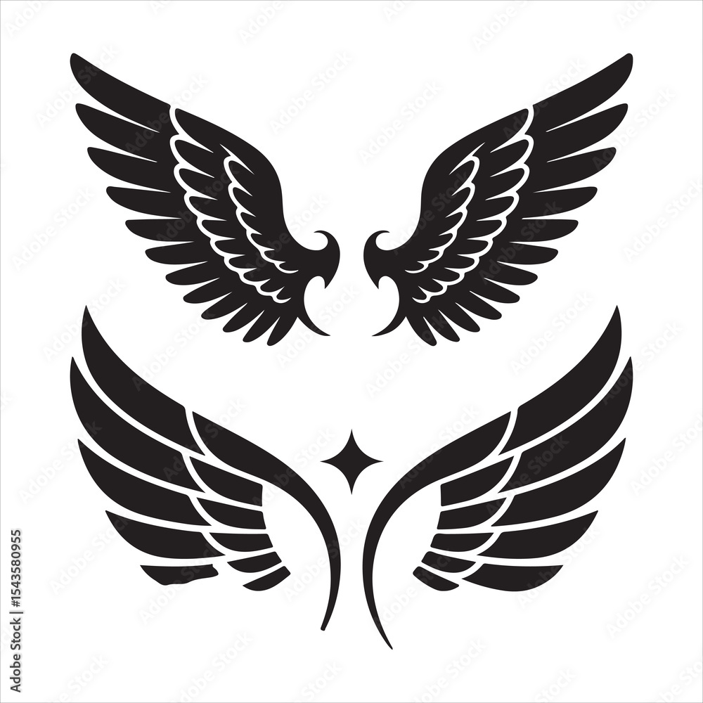 Obraz premium Decorative Angel Wings Vector Set