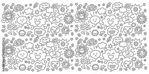 Black and white chalk-style doodles of shouting and whispering speech bubbles