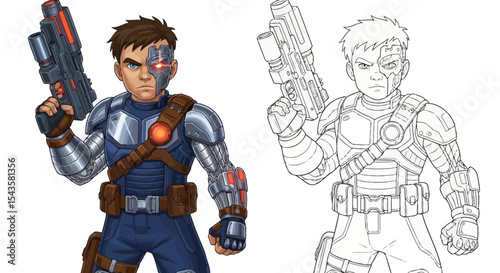 Tough Young Cable: Boy Superhero with Glowing Cybernetic Eye & Gear