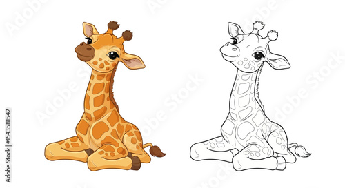 Adorable Baby Giraffe: Sweet Calf Sitting Peacefully