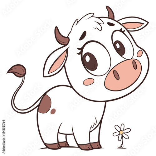 Cute cartoon cow calf with daisy flower illustration for kids