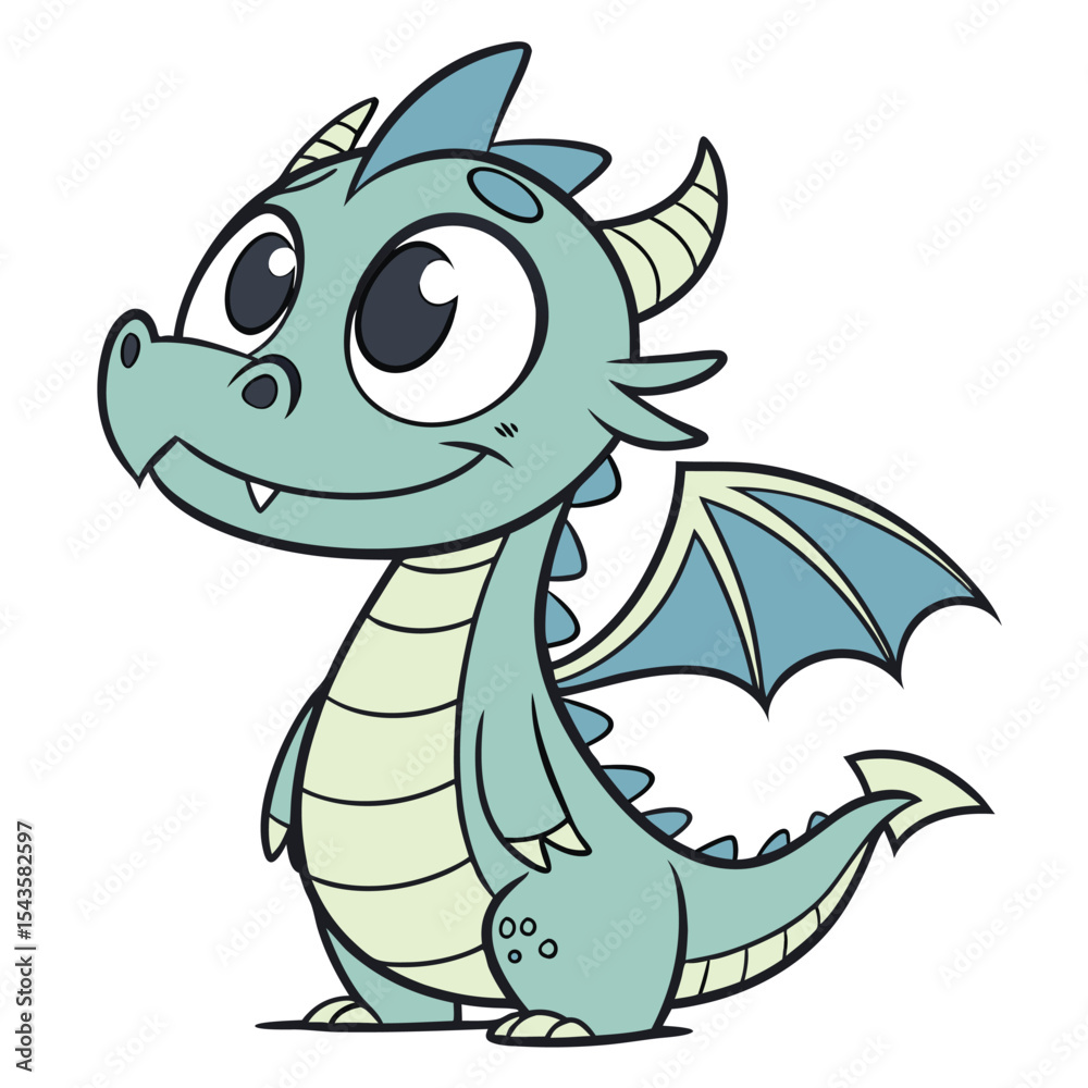 Obraz premium Cute cartoon dragon illustration with big eyes for childrens designs