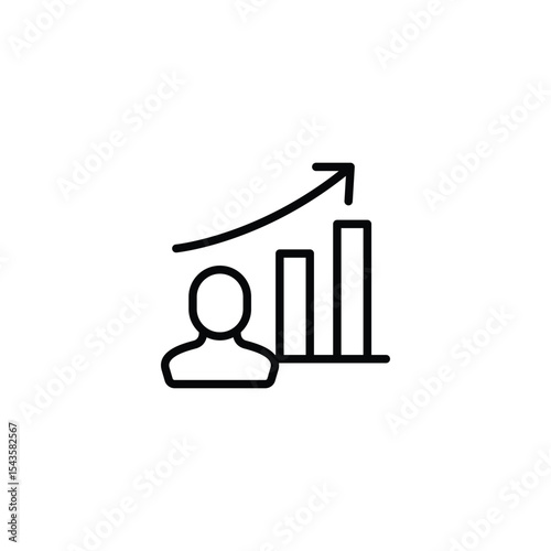 Simple icon depicting upward trending graph with a person, symbolizing personal or business growth.