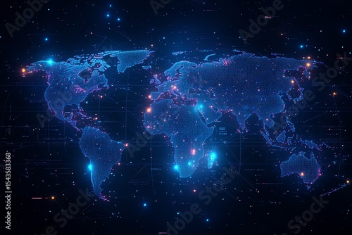 Futuristic digital map of the world with glowing network