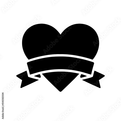 Heart with ribbon banner in solid style – symbol of romantic message or love dedication