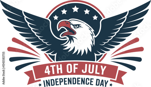 United States eagle with stars and stripes June 4th independence day badge emblem in bold patriotic layout  