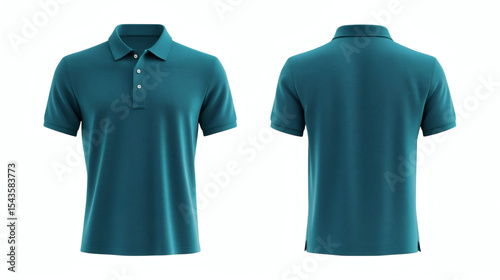 Plain teal polo shirt 3D mockup showcasing front and back views for apparel design presentation on white background