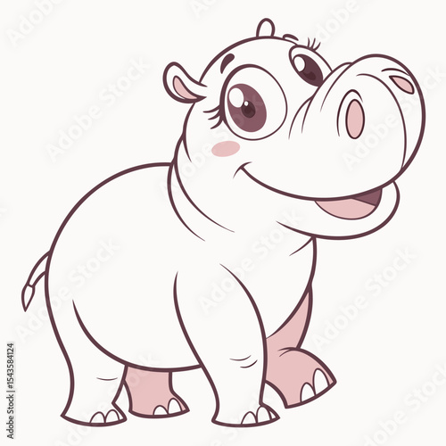 Cute cartoon hippopotamus vector illustration for childrens design and educational materials