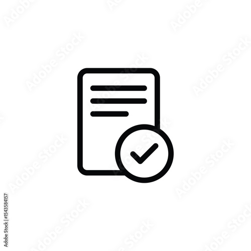 Simple icon of a document with a check mark, signifying approval or completion.