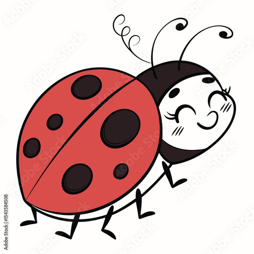 Adorable cartoon ladybug illustration smiling bug with red wings and black spots design