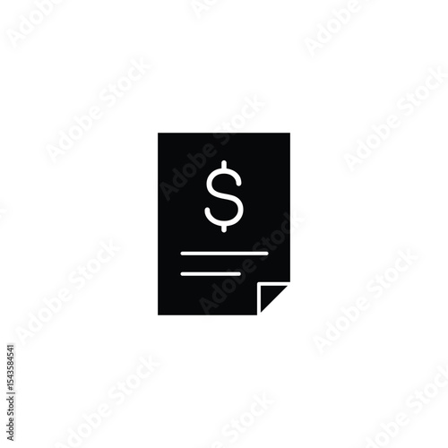 Simple black and white icon representing a financial document,  perfect for website or app interface.