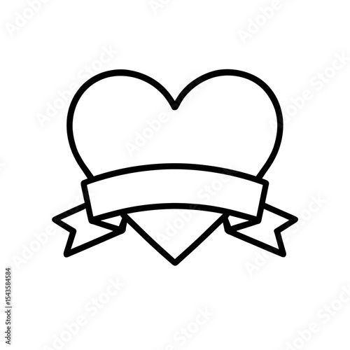 Heart with ribbon banner in outline style – symbol of romantic message or love dedication