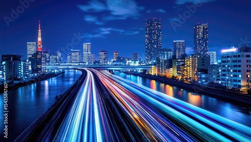Night city lights, vibrant movement