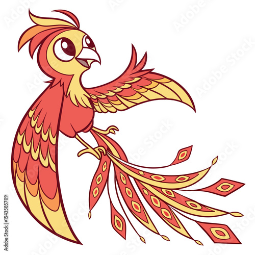 Cartoon phoenix illustration cheerful firebird mythological creature vector image graphic design