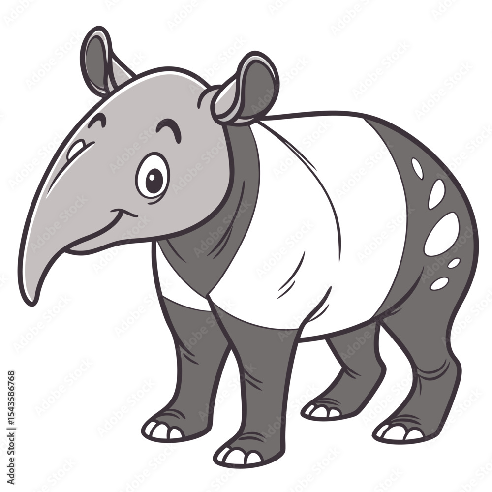 Fototapeta premium Cartoon malayan tapir illustration standing isolated on white background animal vector