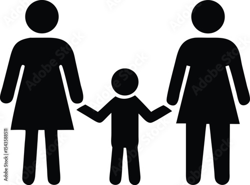 Minimalist black silhouettes of different family configurations on a white background, symbolizing modern relationships for infographics, social platforms, and interface design