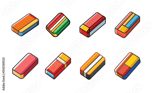 Set of colorful Eraser realistic vector illustration on white background.