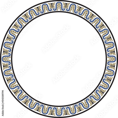 Vector colored round classical ornament of the renaissance era. Circle, ring european border, revival style frame.
