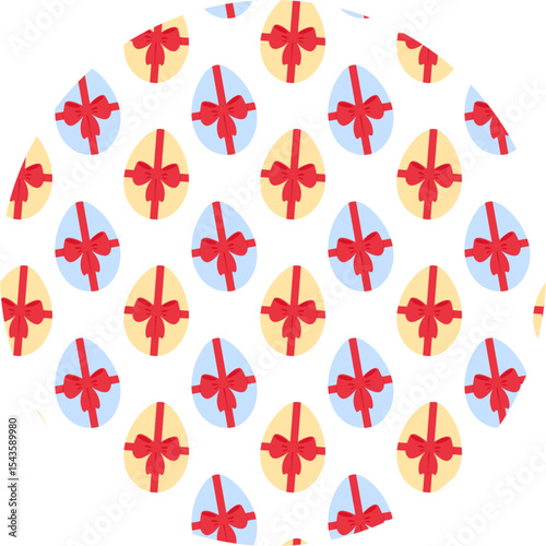 Colorful Easter Eggs Tied Ribbon bow Seamless pattern on Circle Transparent Background Easter fond