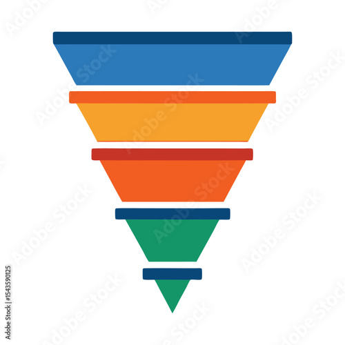 Colorful funnel diagram representing business sales process or data filtration concept