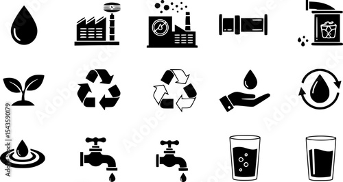 set of eco icons, such as clean energy, leaf, recycle, plastic
