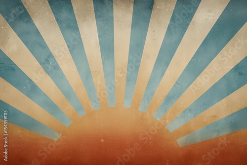 Retro Sunburst Background with Blue and Orange Rays and Grunge Texture, Ideal for Vintage Comic Designs, Summer Themes, and Old-Fashioned Posters.