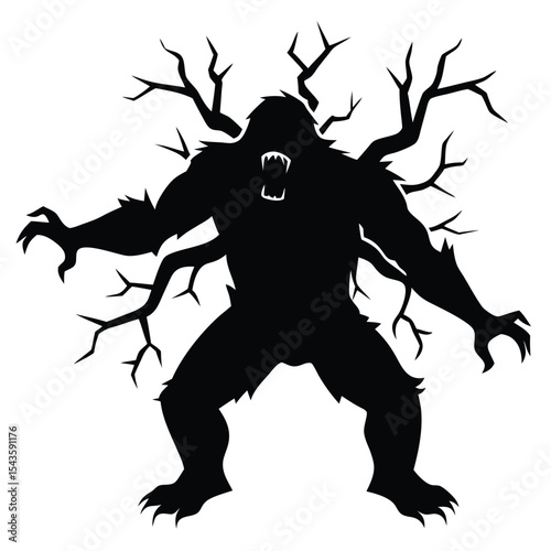 bigfoot silhouette with wings mythical creature style