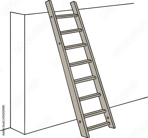 Wooden ladder leaning against a white wall corner construction equipment vector graphic