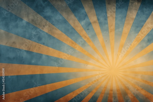 Dynamic Vintage Sunburst Background with Blue and Orange Rays and Grunge Texture, Perfect for Retro Designs, Comic Book Art, and Energetic Summer Posters.