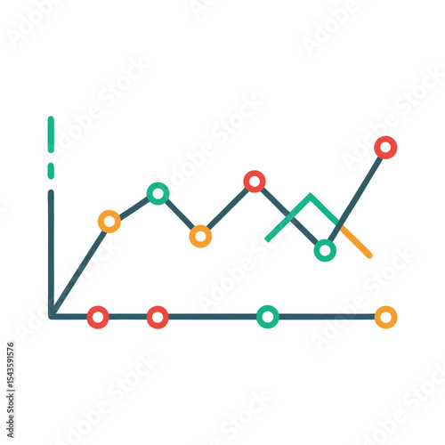 Colorful line graph displaying business growth and stagnation analytics on white background