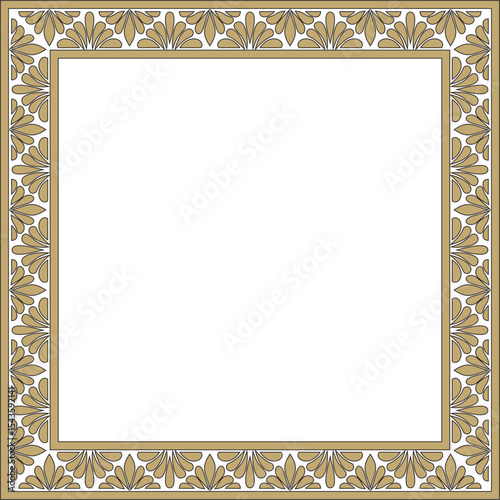 Vector gold and black square classic byzantine ornament. Rectangle, border, Ancient Greece, Eastern Roman Empire frame. Decoration of the Russian Orthodox Church
