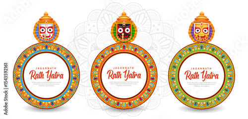 Lord Jagannath, Balabhadra and Subhadra on annual Ratha Yatra in Odisha festival background
