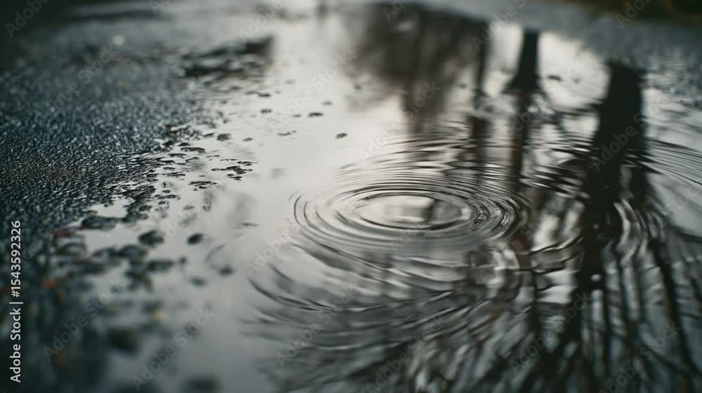 Close-up of Raindrops Creating Ripples in a City Puddle on Asphalt Close-up of Raindrops Creating Ripples in a City Puddle on Asphalt