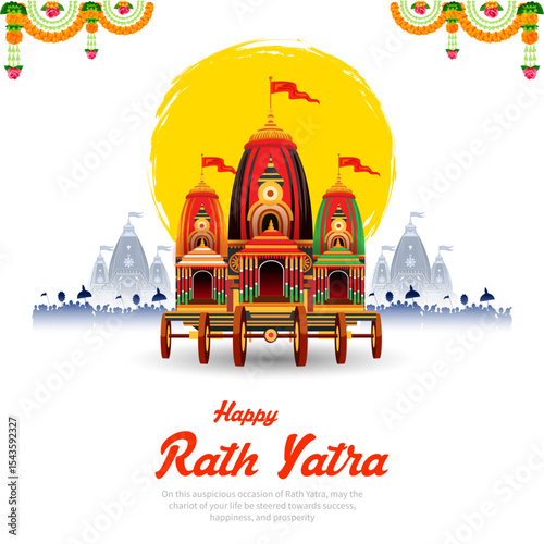 chariot of Lord Jagannath, Balabhadra and Subhadra on annual Rathayatra in Odisha festival background