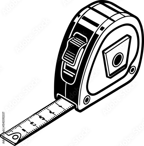 Measuring tape silhouette isometric view isolated on transparent background