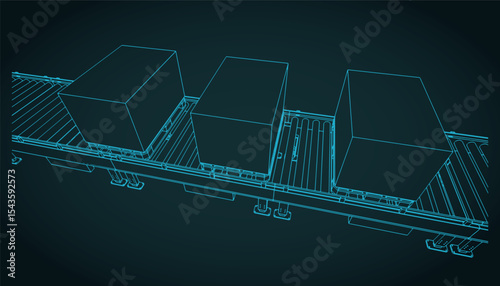 Conveyor line with boxes on pallets close-up sketch