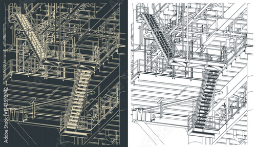 Metal structures offshore platform isometric drawings close up