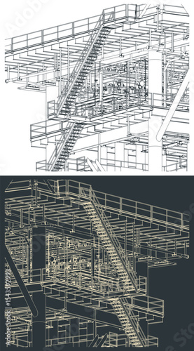 Metal structures offshore platform sketches