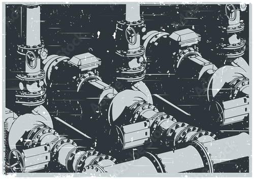 Water pumping station system retro poster style