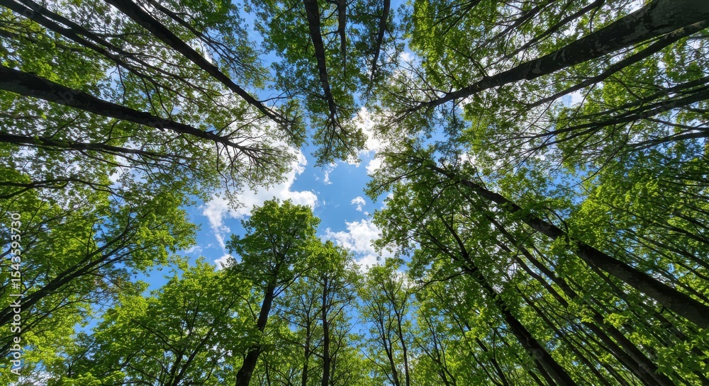 Naklejka premium Sky peek of Trees in a Forest