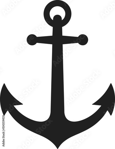 Traditional anchor silhouette, black and white design, nautical theme, maritime symbol, classic sea icon, strength and stability, sailor style vector, marine element