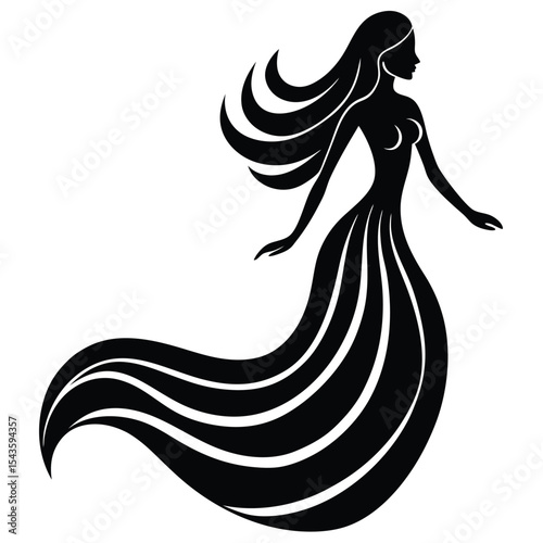 graceful woman silhouette with dynamic hair motion